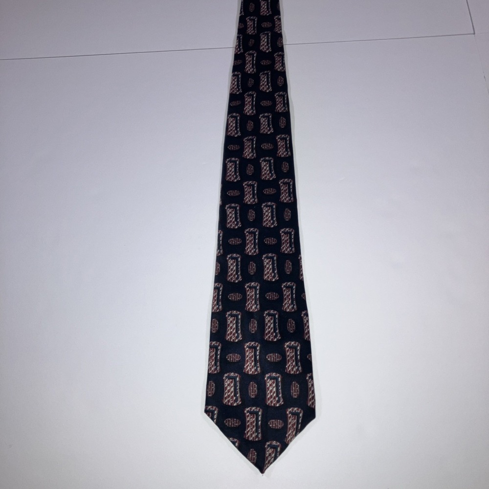 Vintage Barry Wells Blue‎ Red Abstract Geometric Silk Necktie Made in USA